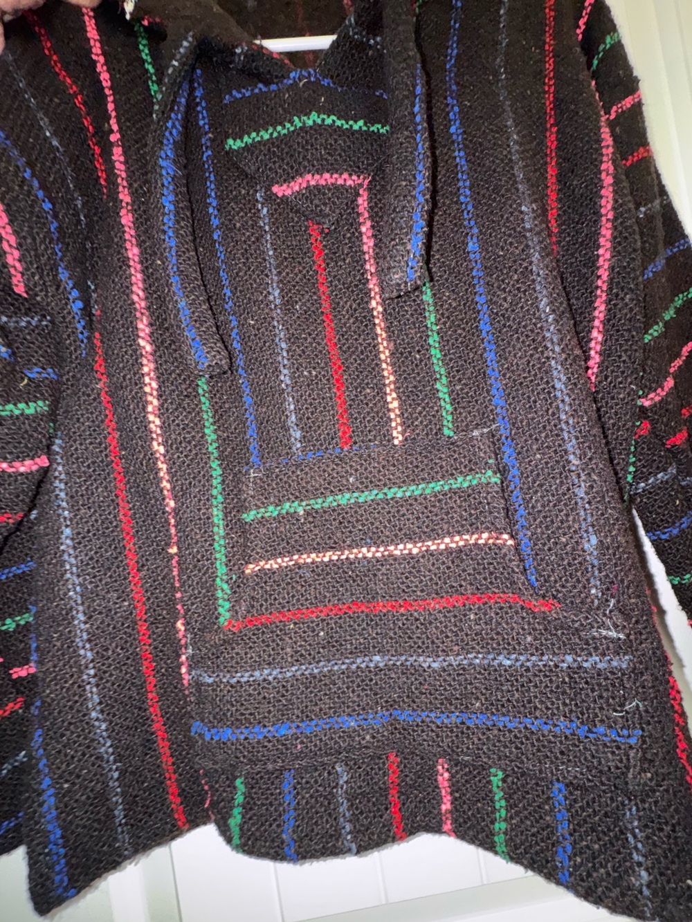 Men's Black Baja Hoodie Sweater with Multicolor Stripes